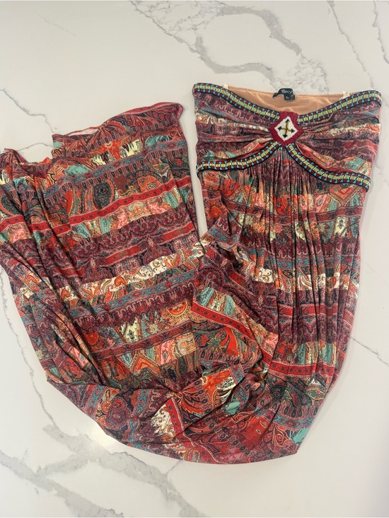 Sky Dresses & Skirts - Sky Boho Beaded Strapless Paisley Maxi Dress Womens Sz L vintage Y2K